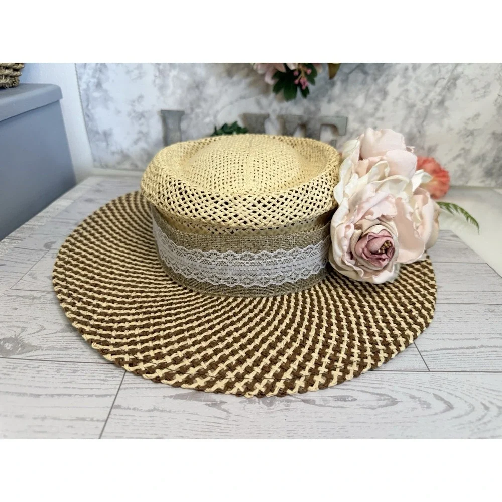 Ahead Fine Hats Headgear Unisex Two Tone Straw Golf Hat Fedora S/M Vintage Retro